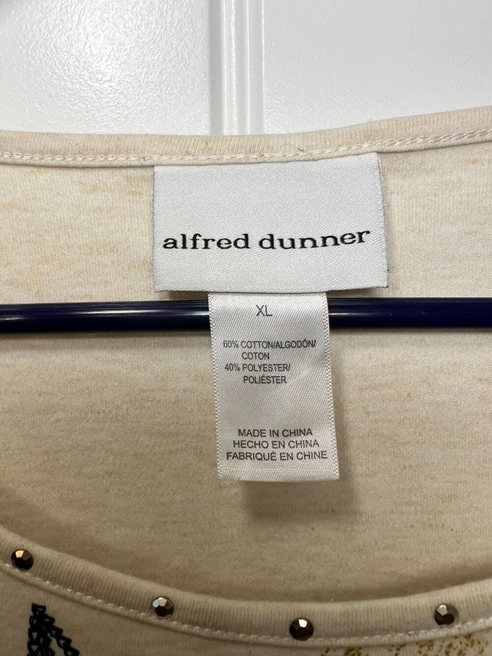 Alfred Dunner Cream Floral Embroidered Rhinestone 3/4 Sleeve Tunic Top XL - Picture 7 of 12
